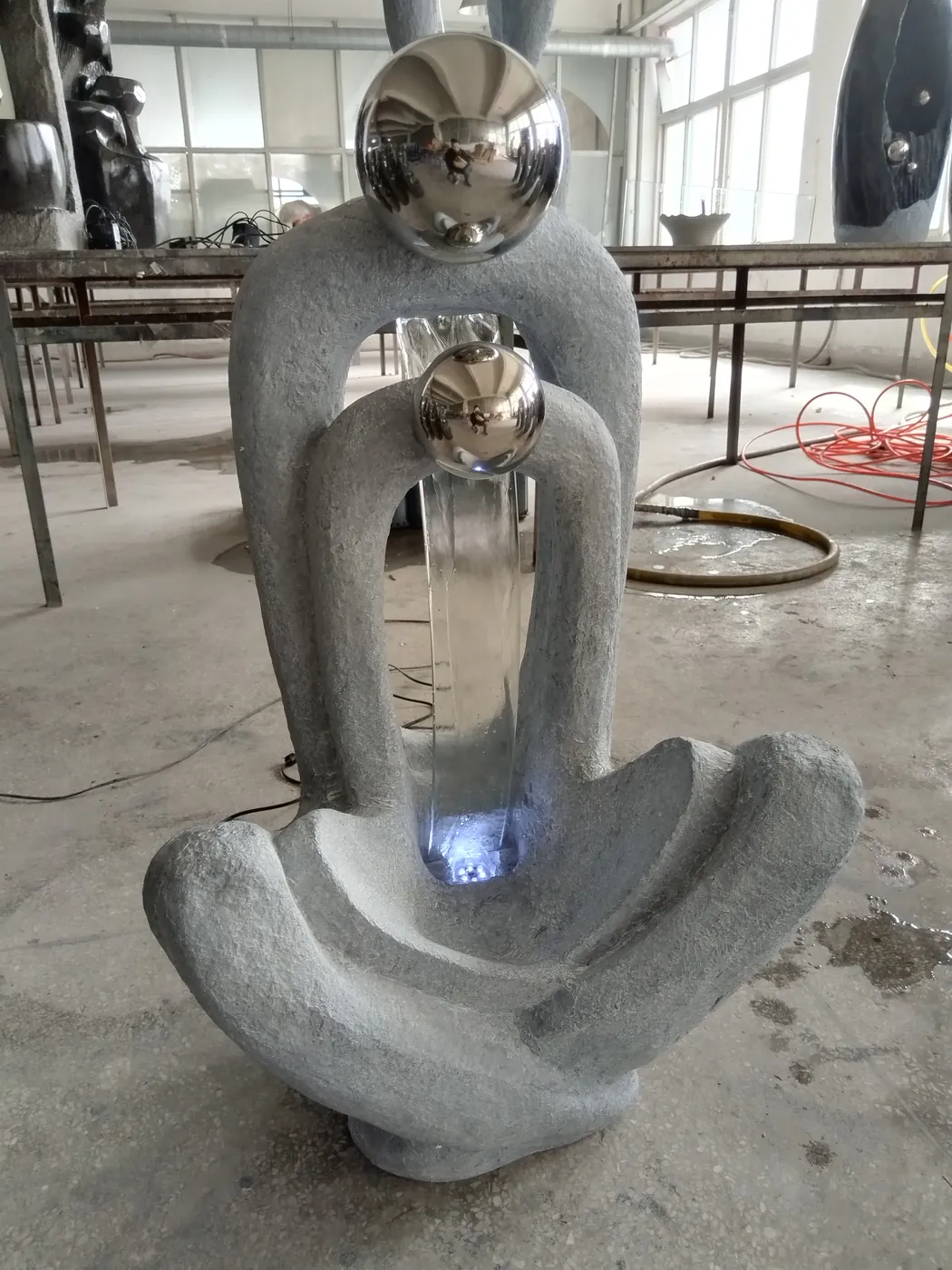 Finished PWFL8367 floor fountain running during factory inspection