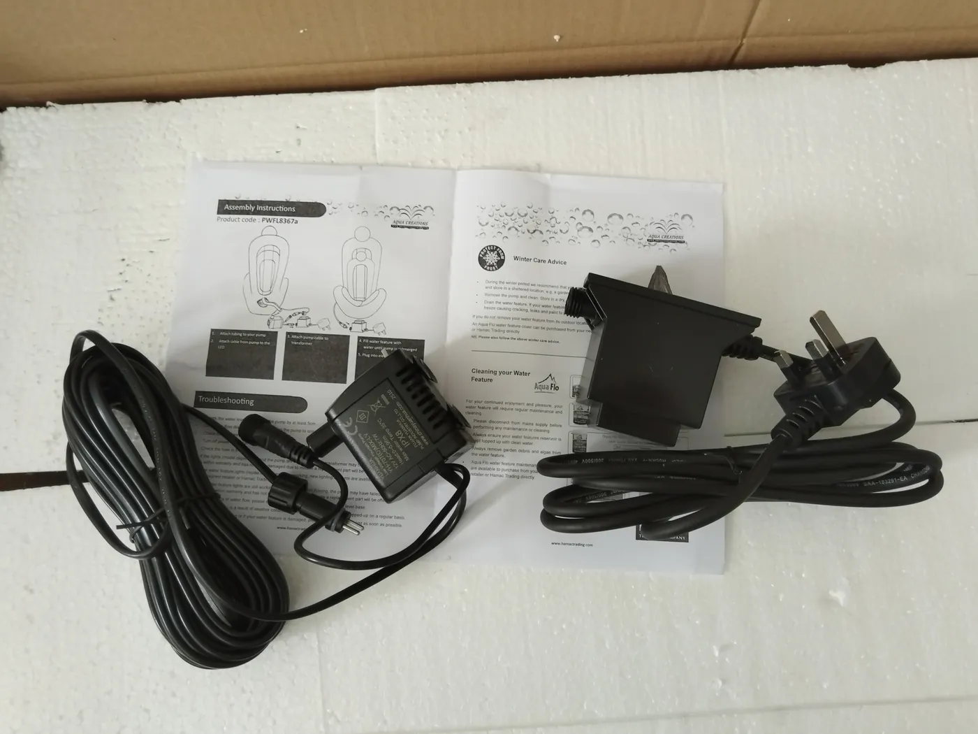 PWFL8367 pump transformer power lead and instructions checked together